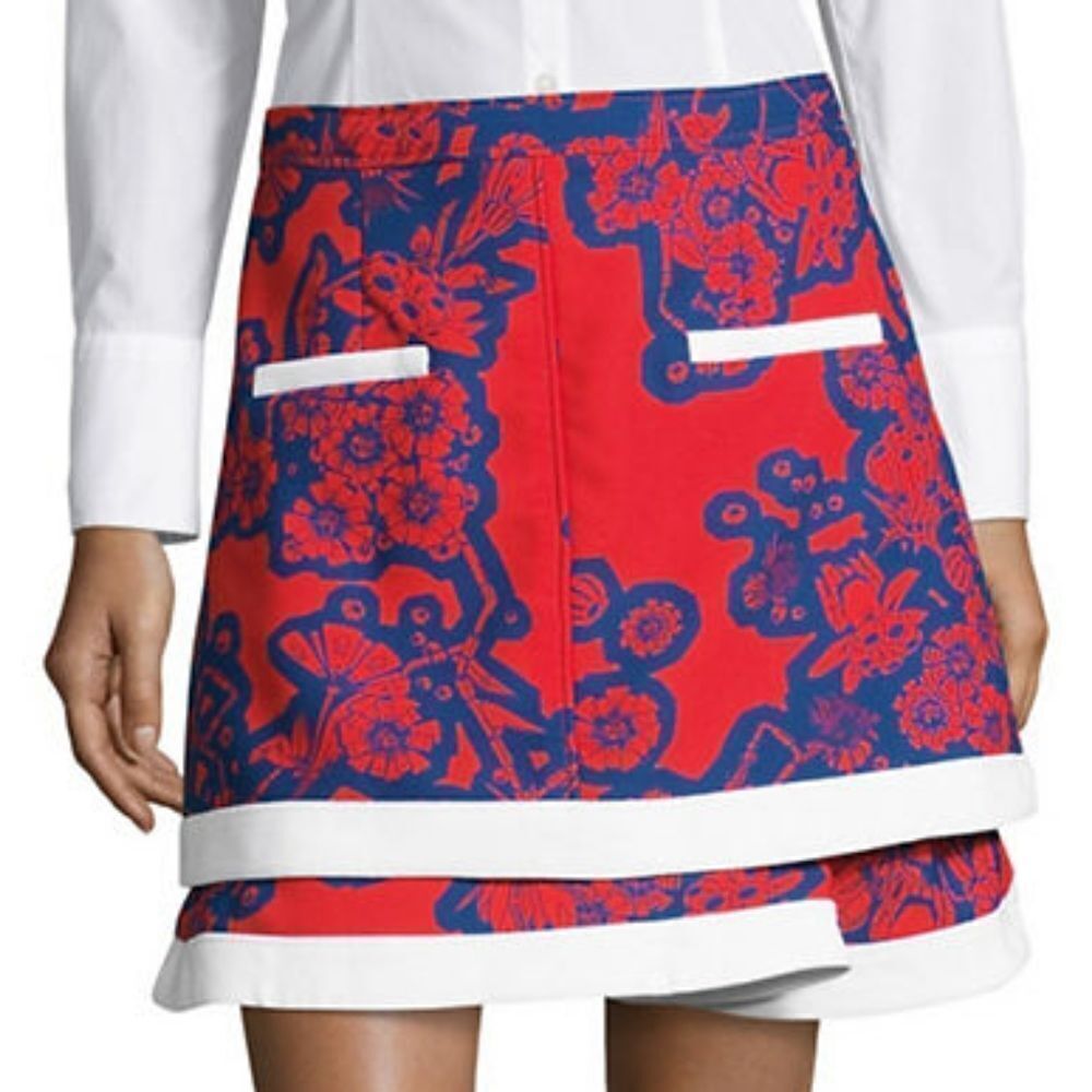 Carven Printed Mini Skirt-BLUE/RED-36